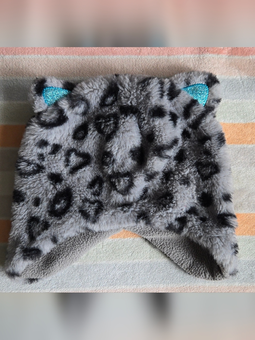 Plush Leopard-Print Faux Fur Kids Hat with Sparkle Ear Accents